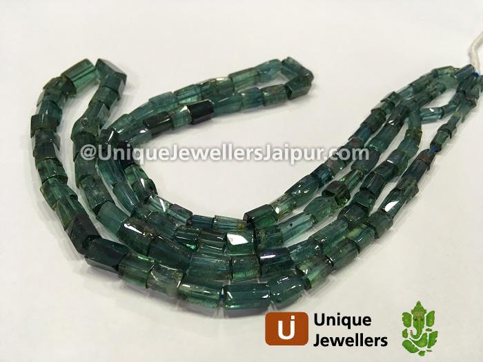 Blue Tourmaline Step Cut Cylinder Beads